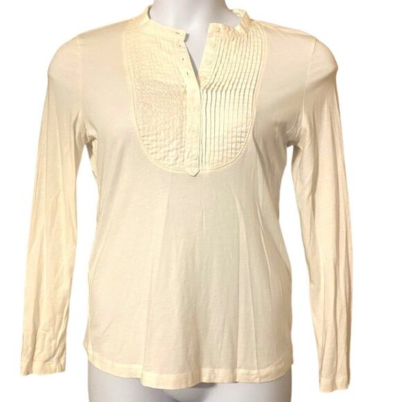 TALBOTS white long sleeve blouse with partial pleats and buttons - petite large - Picture 1 of 7